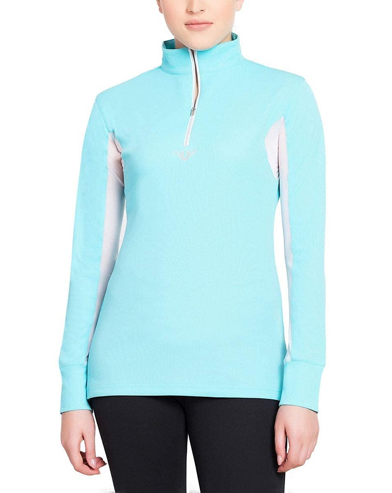 TuffRider Women's Ventilated Technical Long Sleeve Sport Shirt with Mesh, Aqua, Small - Image 1